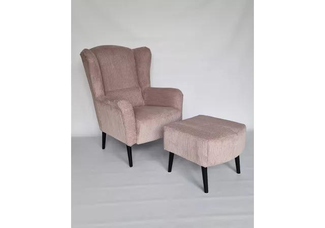 fauteuil met voetbank ribstof pink