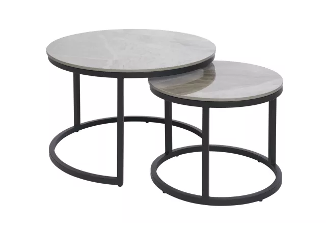 Set van 2 salontafels keramiek grijs/zwart